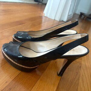 PRADA Women's Patent Leather Open Toe Slingback Pump